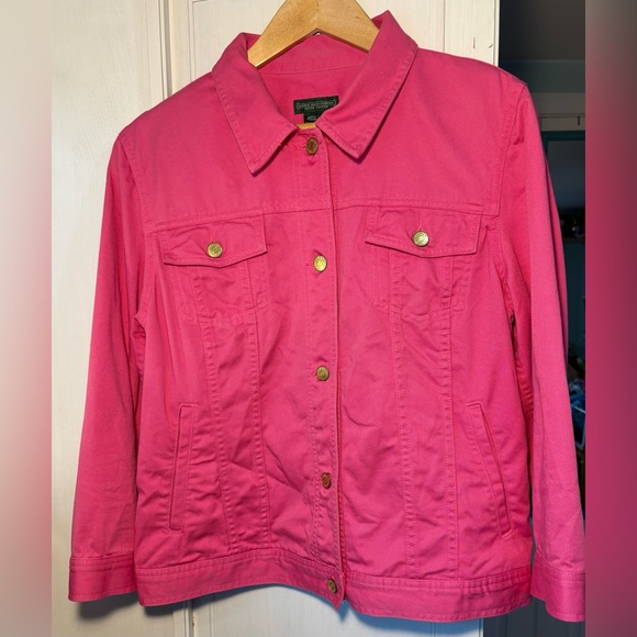 Ralph Lauren Denim Jacket Large Western Vibe Pink with Gold Hardware - Picture 2 of 7